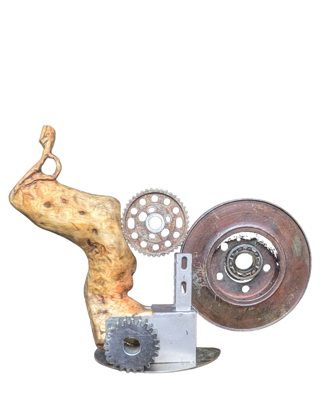 Interacciones — Luis González Palacios. Acero reciclado, 40×55 cm, 2025.